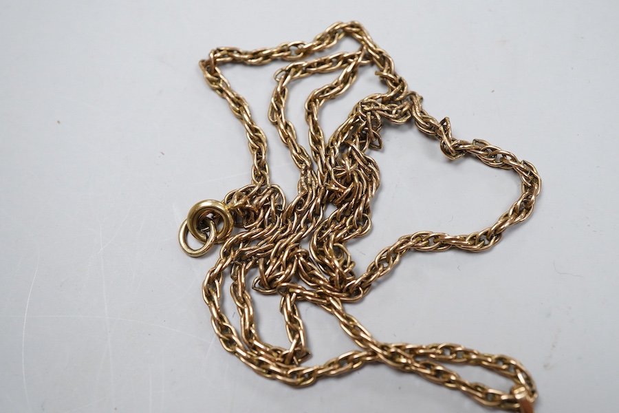 Two gold coin pendants, comprising: a pendant set with a sovereign coin dated 1978, mounted in 9ct gold gold, to a chain necklace, pendant length 4cm, British hallmarks, chain length 53cm, clasp stamped 9CT, gross weight